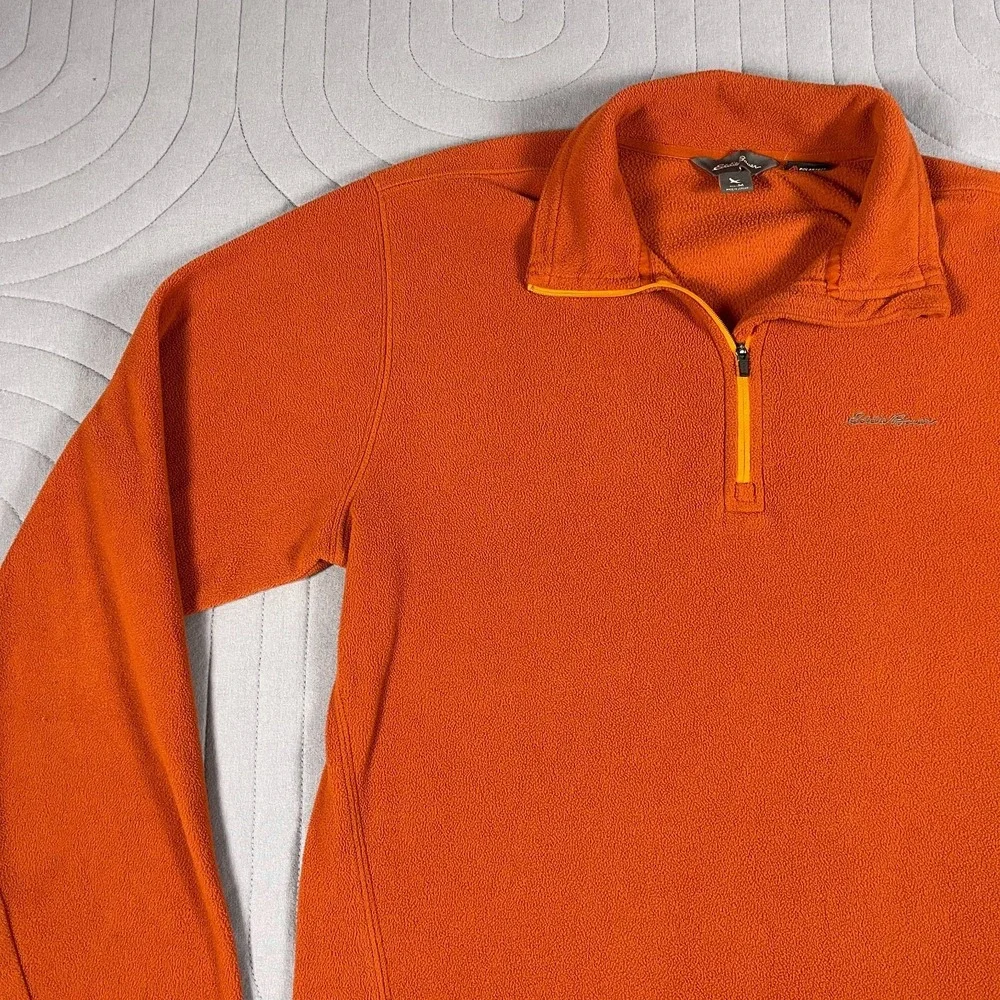 Eddie Bauer Men's Fleece 1/4 Zip Pullover Sweatshirt Size Medium Orange Polartec